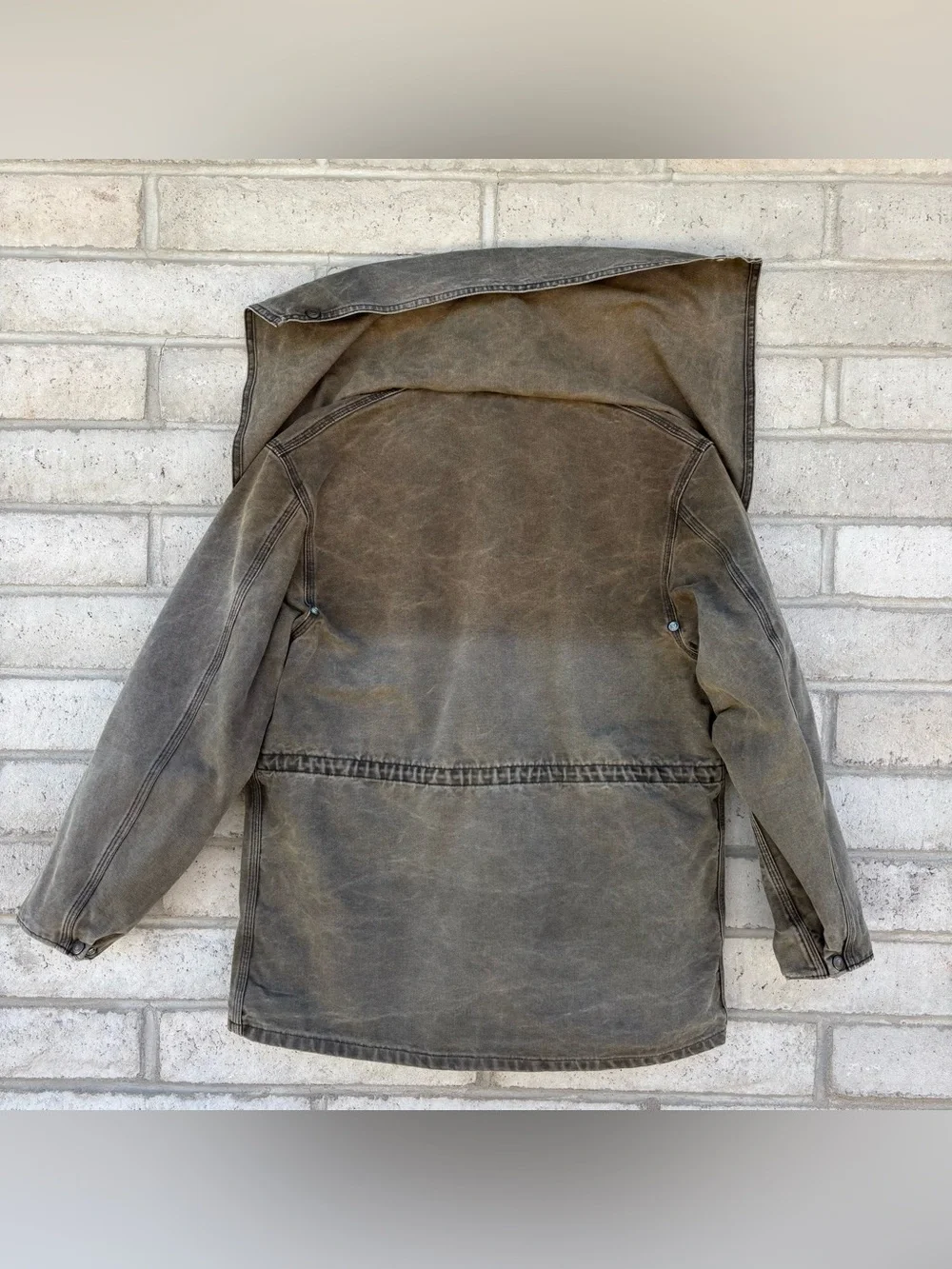 VINTAGE CARHARTT Brown DUSTER CHORE CAPE COAT JACKET Large Distressed Faded